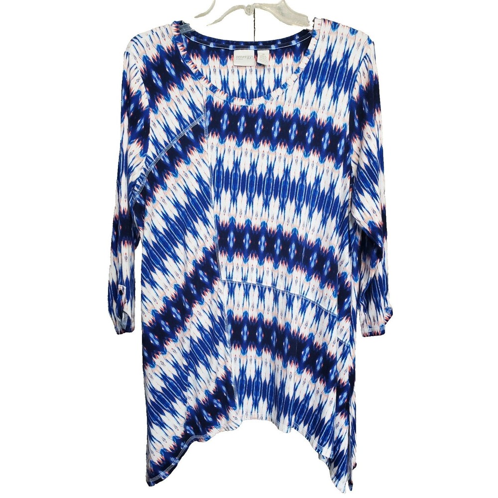Chico's Zenergy Ikat Seam-Detail Shark Bite Hem Knit Tunic Size 2 Large